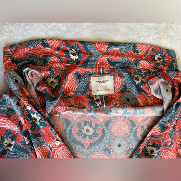 Cactus Man Ricky Singh Denim Flower Floral Pattern Shirt Size L Short Sleeve - Picture 7 of 11